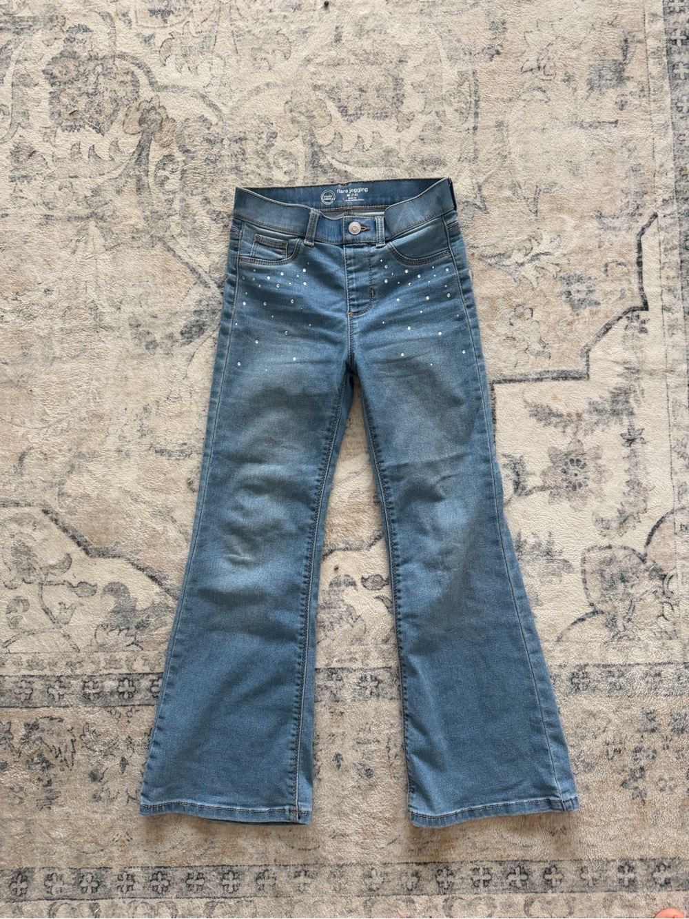 Girls' Blue Flare Jeans with Rhinestone Detail